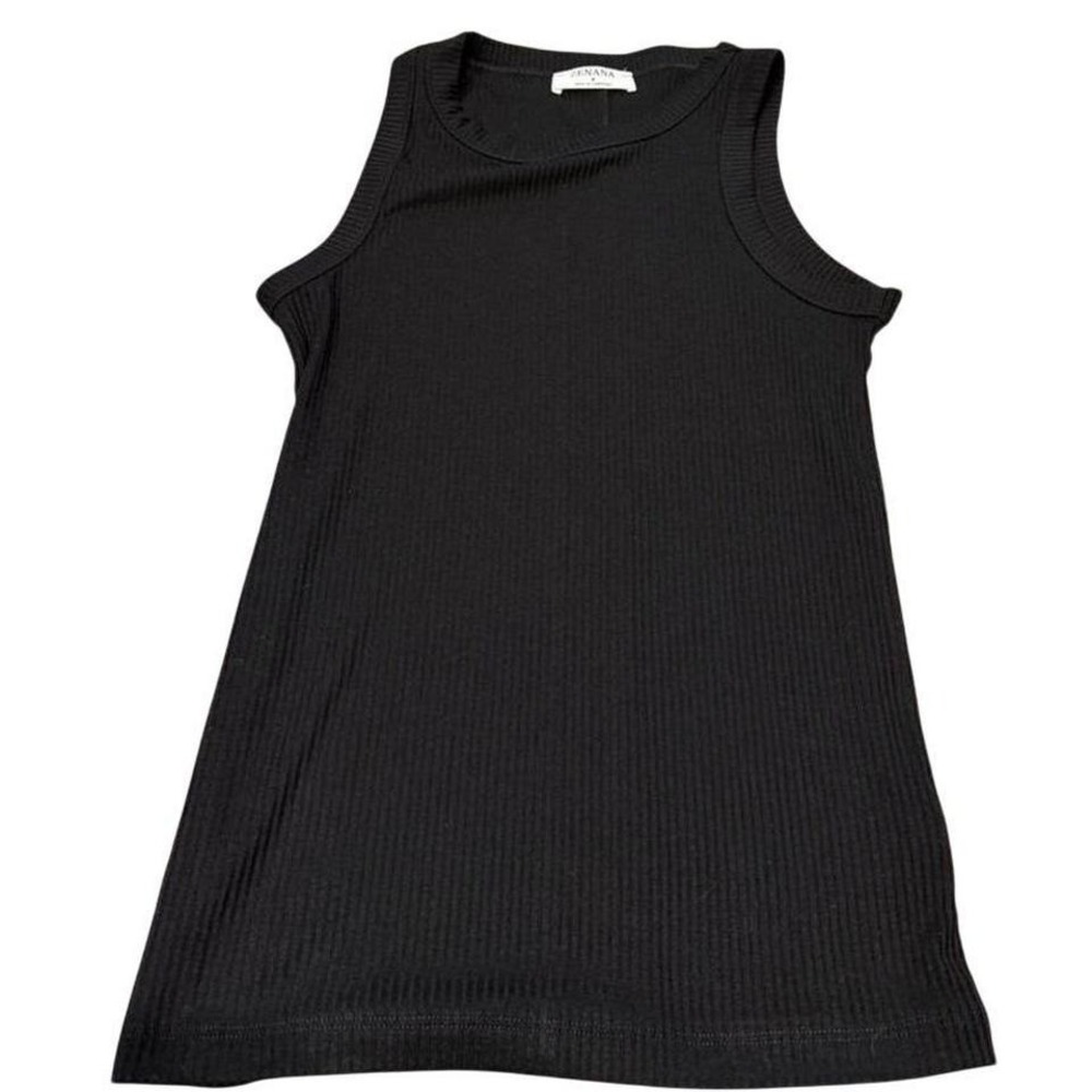 Zenana Womens Ribbed Tank Top‎ Black Crew Neck Sleeveless Basic Size S